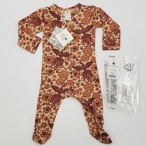 Kate Quinn Baby Footed Pajamas LS Zipper Caramel Leather Phoenix Print 0-3m